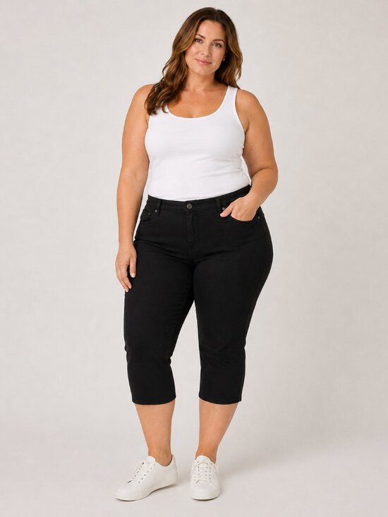 Just My Size Pants - JMS Just My Size Black Stretch Denim Capri Jeans 26W Short Plus Size Classic